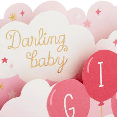 Pink Balloons 3D Pop-Up New Baby Girl Card