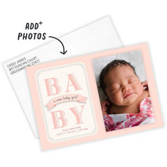 Classic Pink Banner Baby Girl Flat Birth Announcement