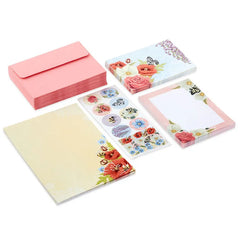 Pink Floral Stationery Set and Desk Organizer Box