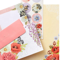 Pink Floral Stationery Set and Desk Organizer Box
