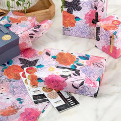Vibrant Floral Tissue Paper With Gift Tag Stickers, 10 sheets