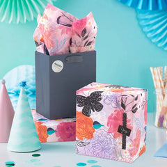 Vibrant Floral Tissue Paper With Gift Tag Stickers, 10 sheets