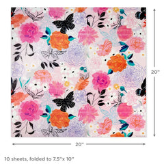Vibrant Floral Tissue Paper With Gift Tag Stickers, 10 sheets