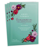 Pink Botanicals Flat Quinceañera Invitation