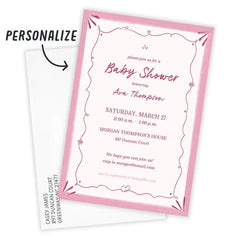 Elegant Pink Doodle Flat Baby Shower Invitation