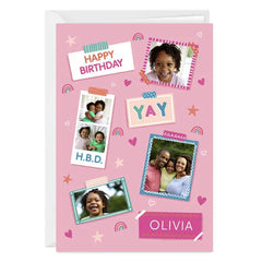 Pink Photo Collage Custom Birthday Card