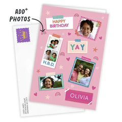 Pink Photo Collage Custom Birthday Card