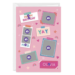 Pink Photo Collage Custom Birthday Card