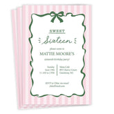 Sweet 16 Pink Stripes Flat Birthday Invitation