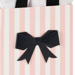 5.5" Black Bow on Pink Stripes Small Gift Bag With Tissue Paper