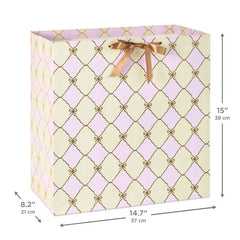 15" Gold Bow Lattice on Pink and Cream Extra-Deep Gift Bag