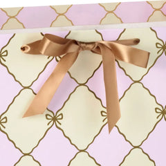 15" Gold Bow Lattice on Pink and Cream Extra-Deep Gift Bag