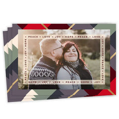 Peace and Love Plaid Flat Christmas Photo Card