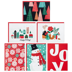 Winter Joy Assorted Blank Boxed Christmas Notes, Pack of 36