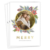 Poinsettia Wreath Flat Christmas Photo Card