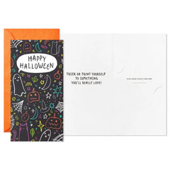 Spooky Doodles on Black Money Holder Halloween Cards, Pack of 6
