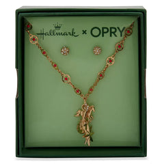Hallmark x Opry® Sparkly Stud Earrings and Red Bead Necklace Set