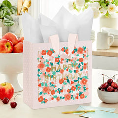 10.4" Happy Birthday Floral on Pink Large Square Gift Bag
