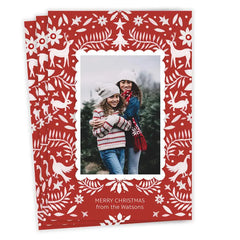 Red Nordic Woodland Flat Christmas Photo Card