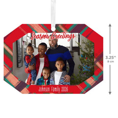 Red Plaid Metal Personalized Ornament, Custom Photo and Text