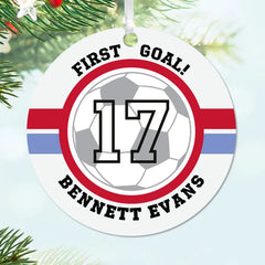 Soccer Round Metal Personalized Ornament, Custom Text