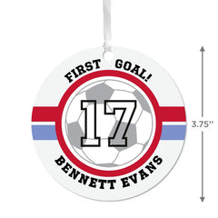 Soccer Round Metal Personalized Ornament, Custom Text