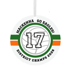 Volleyball Round Metal Personalized Ornament, Custom Text