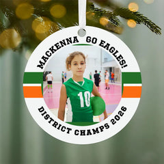 Volleyball Round Metal Personalized Ornament, Custom Photo and Text