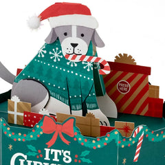 Make It Merry Santa Puppy Dog Musical 3D Pop-Up Christmas Card With Motion