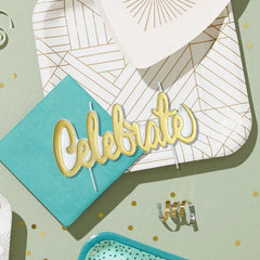 Gold Metallic "Celebrate" Birthday Candle