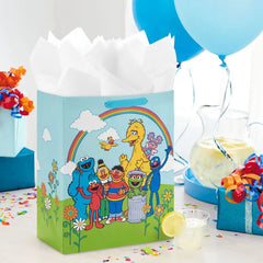 13" Sesame Street Friends Under Rainbow Large Gift Bag With Tissue Paper