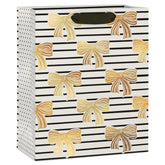 9.6" Gold Bows and Black Stripes Medium Gift Bag