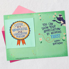 Hey Sis, I Remembered Funny Birthday Card With Sticker for Her