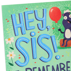 Hey Sis, I Remembered Funny Birthday Card With Sticker for Her