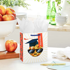 6.5" Smiling Gold Disco Ball Sun Small Graduation Gift Bag