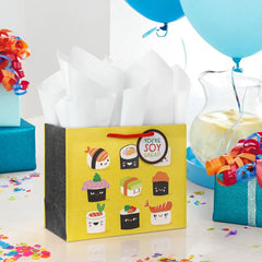 7.7" Sushi Smiles on Yellow Medium Horizontal Gift Bag