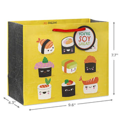 7.7" Sushi Smiles on Yellow Medium Horizontal Gift Bag