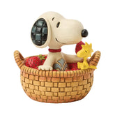 Jim Shore Peanuts Snoopy in Strawberry Basket Figurine, 4.9" H