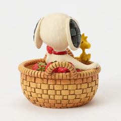Jim Shore Peanuts Snoopy in Strawberry Basket Figurine, 4.9" H
