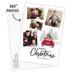 Snowy Red Truck Flat Christmas Photo Card