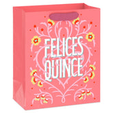 9.6" Felices Quince on Coral Medium Gift Bag