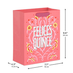 9.6" Felices Quince on Coral Medium Gift Bag