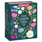 13" Con Cariño Para Ti Flowers on Green Large Gift Bag