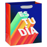 9.6" Es Tu DÃa Shadow Lettering on Blue Medium Gift Bag