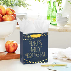 6.5" Eres Muy Especial Gold on Navy Small Gift Bag