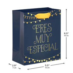 6.5" Eres Muy Especial Gold on Navy Small Gift Bag