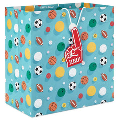 15" Sports Balls on Blue Extra-Deep Birthday Gift Bag