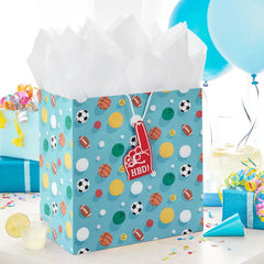 15" Sports Balls on Blue Extra-Deep Birthday Gift Bag