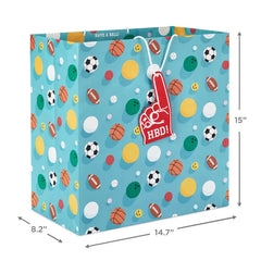 15" Sports Balls on Blue Extra-Deep Birthday Gift Bag