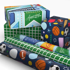 Sporty 3-Pack Wrapping Paper Mini Roll Bundle, 60 sq. ft. total